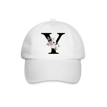 Lila Blumenbuchstabe y - Baseballkappe - Weiß/Weiß - Vorne