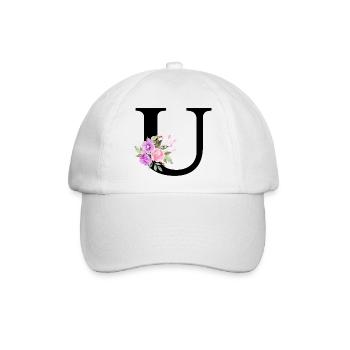 Lila Blumenbuchstabe u - Baseballkappe - Weiß/Weiß - Vorne