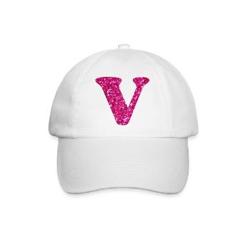Buchstabe V Rosa Glitzer - Baseballkappe - Weiß/Weiß - Vorne