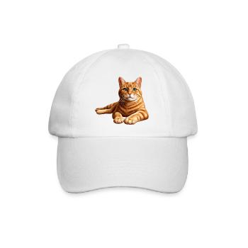 Realistisches orange getigertes Katzenporträt - Baseballkappe - Weiß/Weiß - Vorne