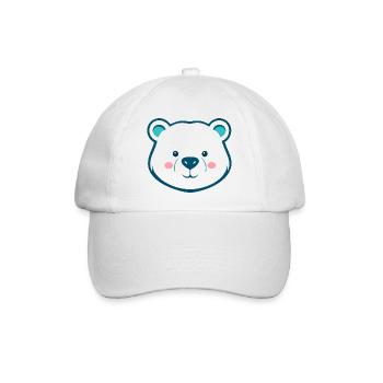 Niedlicher Cartoon Teddybär - Blau-Weißes Design - Baseballkappe - Weiß/Weiß - Vorne