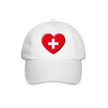 Herz Mit Schweizerkreuz (Schweiz / 3D / 3C) - Baseballkappe - Weiß/Weiß - Vorne
