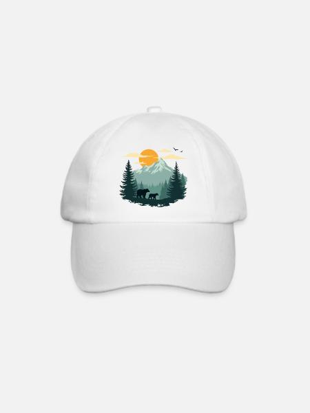 Wald Landschaft und Bären - Baseballkappe - Weiß/Weiß