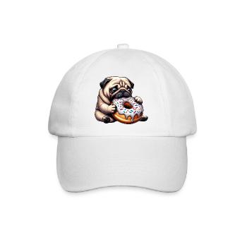 Süßer Mops mit Donut Cartoon lustig Naschen - Baseballkappe - Weiß/Weiß - Vorne