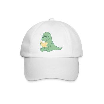 Lese Dino mit Brille – süßer Bücherfreund - Baseballkappe - Weiß/Weiß - Vorne
