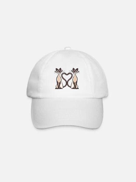 Dual Cat Heart Print für einzigartige Kleidung - Baseballkappe - Weiß/Weiß