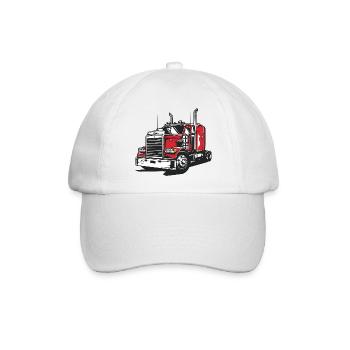 Roter LKW Linien-Illustration - Baseballkappe - Weiß/Weiß - Vorne