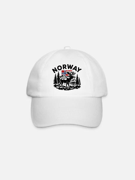 Norwegische Waldlandschaft mit Elch und Flagge - Baseballkappe - Weiß/Weiß