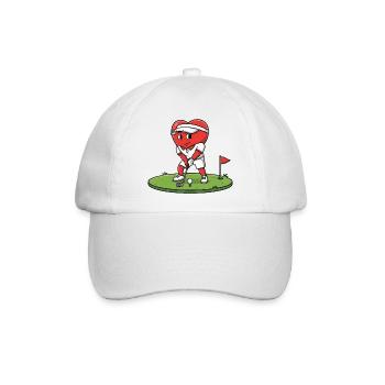 Herz Golfer Karikatur spielt auf Grün - Baseballkappe - Weiß/Weiß - Vorne