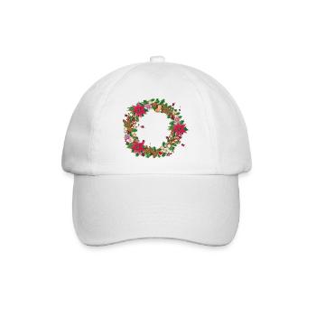 Üppig geschmückter Weihnachtskranz mit Deko - Baseballkappe - Weiß/Weiß - Vorne
