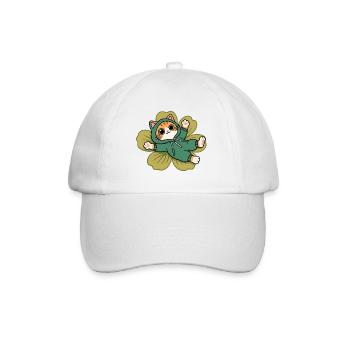 Kawaii-Katze im grünen Ökologie-Modus auf einer Blume - Baseballkappe - Weiß/Weiß - Vorne