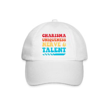 Charisma, Einzigartigkeit, Nerven & Talent - Baseballkappe - Weiß/Weiß - Vorne