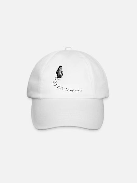 But why? Pinguin Meme Fußspuren Doodle Gekritzel - Baseballkappe - Weiß/Weiß