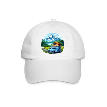 Vanlife Camper Illustration Bergmotiv - Baseballkappe - Weiß/Weiß - Vorne
