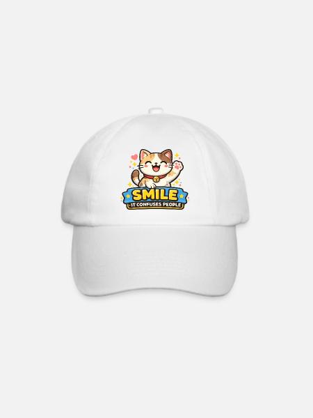 Lächelnde Katze Verwirrt Menschen - Baseballkappe - Weiß/Weiß