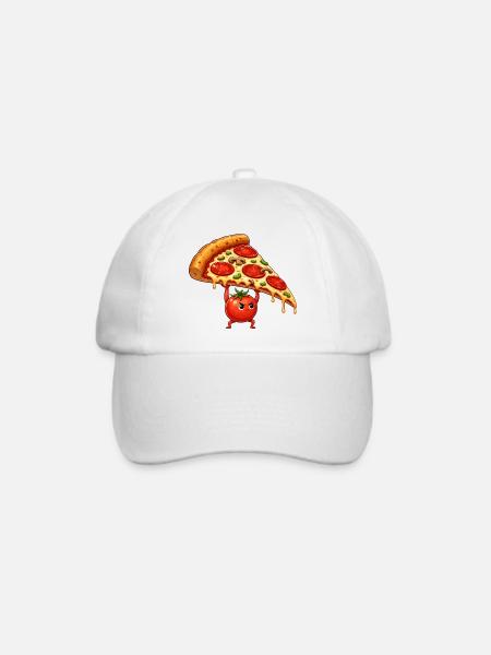 Tomatenheld hebt Pizza-Scheibe - Baseballkappe - Weiß/Weiß