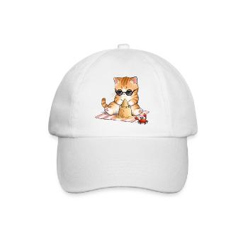 😸 🏖 Katze am Strand mit Sandburg - Baseballkappe - Weiß/Weiß - Vorne