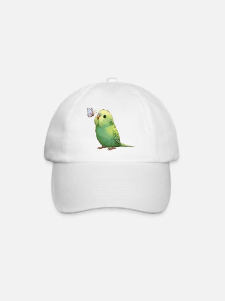 Wellensittich mit Schmetterling - Baseballkappe - Weiß/Weiß