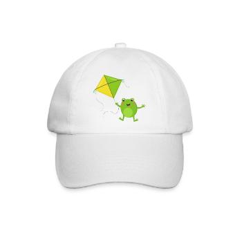 Grüner Frosch lässt einen Flugdrachen steigen – Fu - Baseballkappe - Weiß/Weiß - Vorne