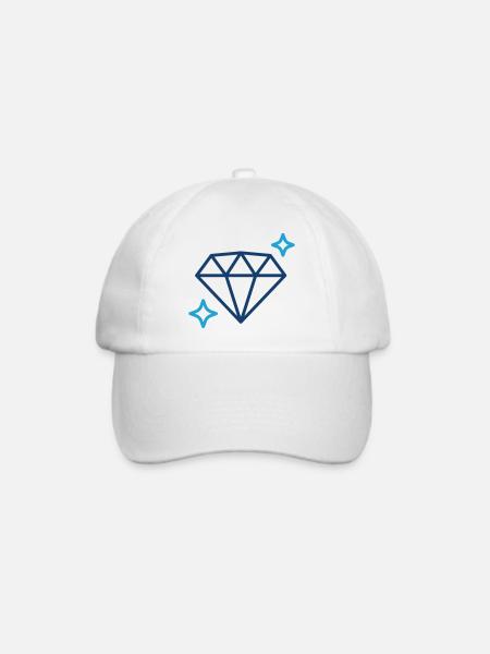 Blauer Diamant-Edelstein-Icon Symbol-Illustrationsdesign - Baseballkappe - Weiß/Weiß