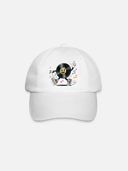 Lustige Schallplatte mit Musiknoten Retro - Baseballkappe - Weiß/Weiß