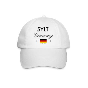 Sylt Deutschland Koordinaten Reise Souvenir - Baseballkappe - Weiß/Weiß - Vorne