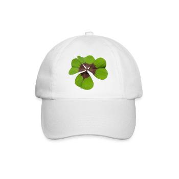Vierblättriges Kleeblatt oder Glücksklee Design - Baseballkappe - Weiß/Weiß - Vorne