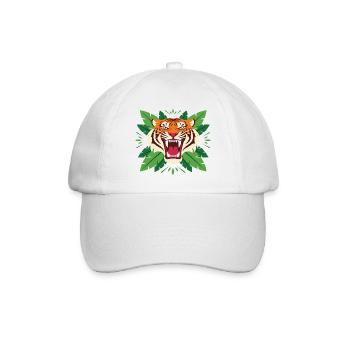 Tiger im Blattwerk Emblem - Baseballkappe - Weiß/Weiß - Vorne