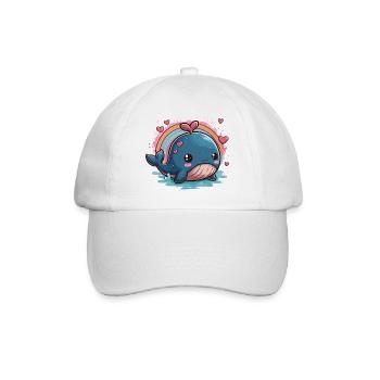Kawaii Herzwal mit Regenbogen - Baseballkappe - Weiß/Weiß - Vorne
