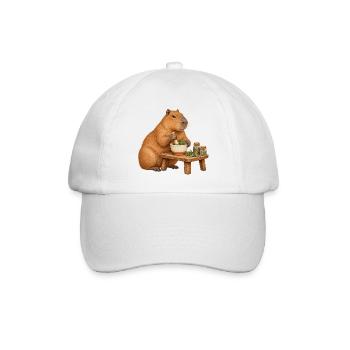Capybara mischt Kräuter im Mörser - Baseballkappe - Weiß/Weiß - Vorne