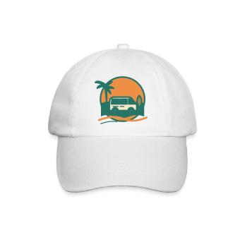 Sonnenuntergang Surfbus am Strand - Baseballkappe - Weiß/Weiß - Vorne