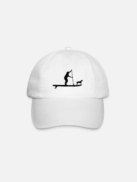 SUP mit Hund - Stand Up Paddle Wassersport Board - Baseballkappe - Weiß/Weiß