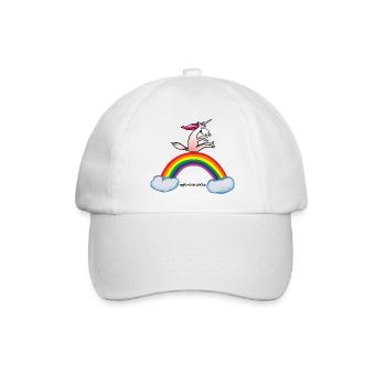 Einhorn auf Regenbogen - Unicorn on rainbow, lgbt - Baseballkappe - Weiß/Weiß - Vorne