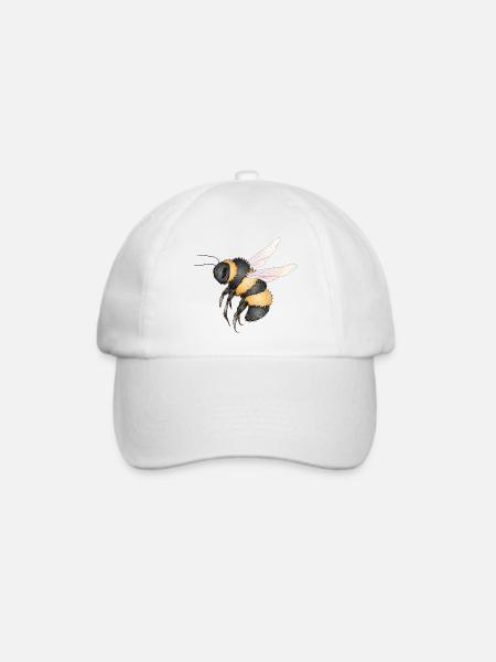 detaillierte Zeichnung einer fliegenden Hummel - Baseballkappe - Weiß/Weiß