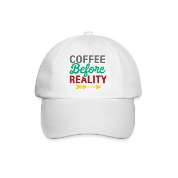 Kaffee vor der Realität - Baseballkappe - Weiß/Weiß - Vorne