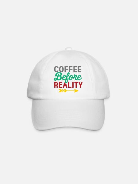 Kaffee vor der Realität - Baseballkappe - Weiß/Weiß