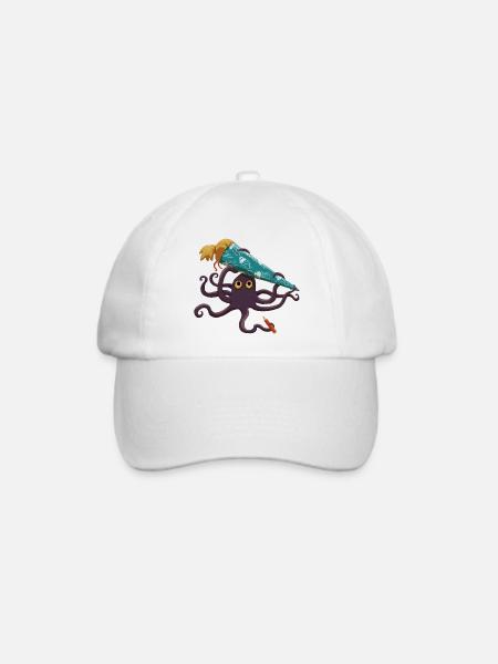 Kraken mit blauer Schultüte und Stift - Baseballkappe - Weiß/Weiß