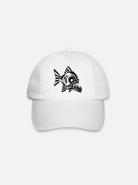 Fleischfressender Schwarzfisch - Baseballkappe - Weiß/Weiß