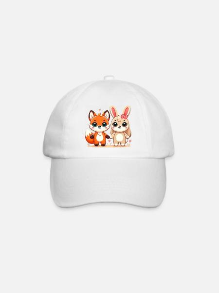 Fox And Rabbit Friends Holding Hands - Baseballkappe - Weiß/Weiß