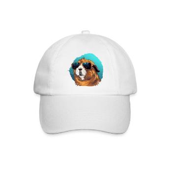 Lässiges Meerschweinchen mit Sonnenbrille - Baseballkappe - Weiß/Weiß - Vorne