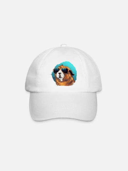 Lässiges Meerschweinchen mit Sonnenbrille - Baseballkappe - Weiß/Weiß