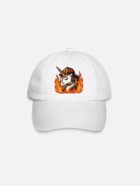 Flammender Einhorn-Feuerwehrmann - Baseballkappe - Weiß/Weiß