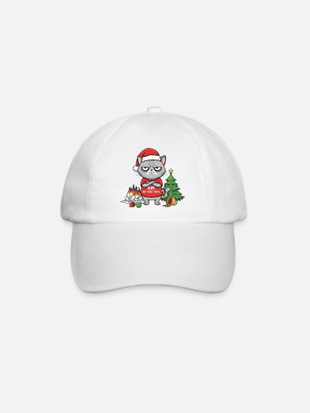 Grimmiger Weihnachtskater verweigert Santa - Baseballkappe - Weiß/Weiß