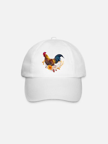 Herbstblüten-Hahnporträt - Baseballkappe - Weiß/Weiß
