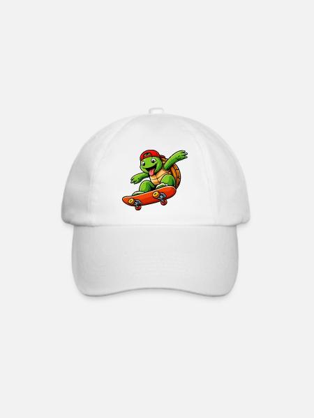 Skateboard-Schildkröten-Maskottchen-Cartoon - Baseballkappe - Weiß/Weiß