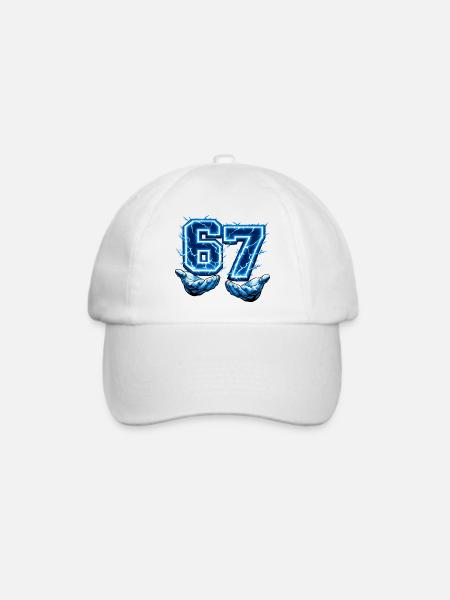 67 Six Seven Meme Gen Alpha Lustig - Baseballkappe - Weiß/Weiß