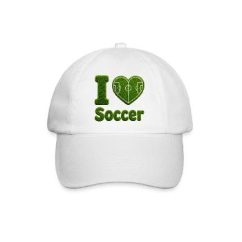 I Love Soccer Gras Herz Fußballfeld Design - Baseballkappe - Weiß/Weiß - Vorne