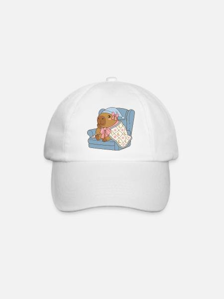 Sleepy Capybara Mondbeschienene Decke – Pastell-Wiegenlied - Baseballkappe - Weiß/Weiß