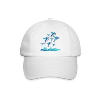 Blauer Fischschwarm über Wellen - Baseballkappe - Weiß/Weiß - Vorne