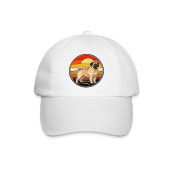 Mops Retro Vintage Sonnenuntergang Design - Baseballkappe - Weiß/Weiß - Vorne